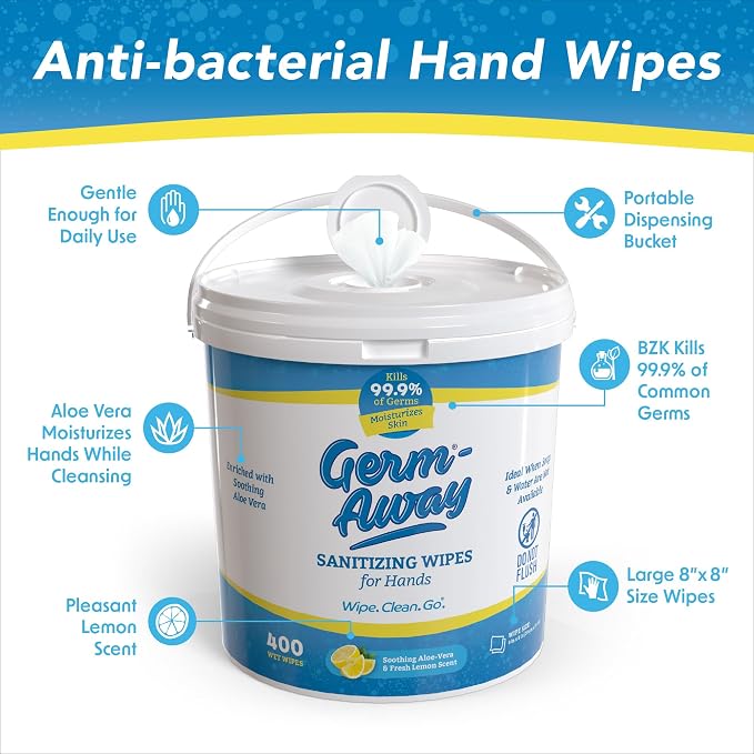 Hand Sanitizer - 400ct Antibacterial Hand Wipes, Lemon Scent Wet Wipes with Aloe Vera, Bulk Size in Reusable Dispensing Bucket, Pack of 2