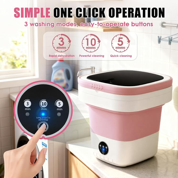 Portable Washing Machine 16L Mini Laundry Washer 3 Modes with Spin Basket Laundry Machine Cleaning Depth Underwear,Baby Clothes Small Shirt for Apartments Dormitories Hotels and Camping (pink)