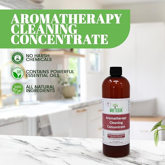 Naeterra Aromatherapy Cleaning Concentrate 16 oz - Natural All Purpose Multi Surface Cleaner - Plant Based Essential Oil Formula for Floors, Glass & Granite - Makes 6 Gallons - Pet Safe & Non Toxic
