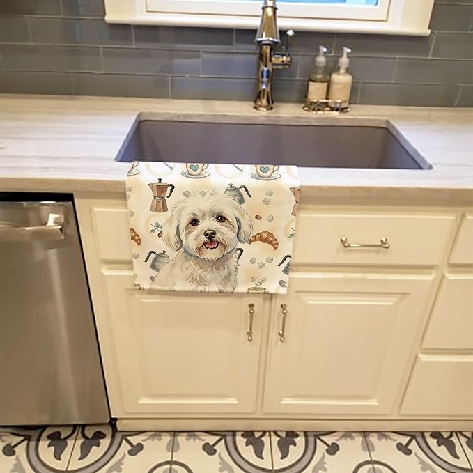Caroline's Treasures Coton de Tulear Coffee Bar Kitchen Towel Velour Plush Front and Cotton Loop Back Machine Washable