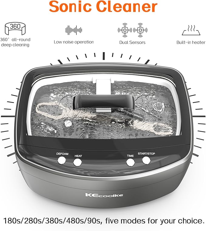 KECOOLKE 2.5L Large Capacity Ultrasonic Jewelry Cleaner with Degas, Heating and Time Setting 160 Watts Powerful Double Transducers for Jewelry Ring Silver Coins for Gifts
