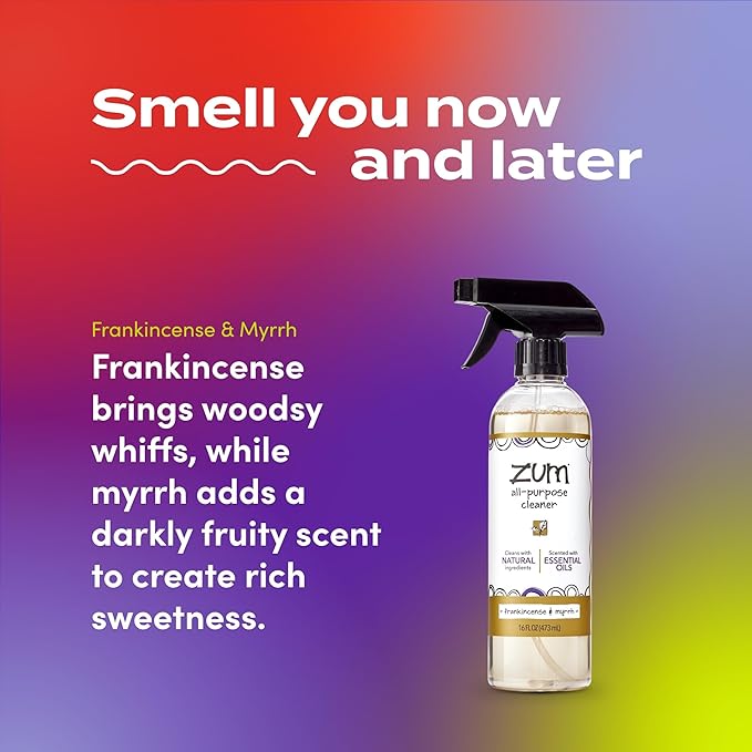 Zum by Indigo Wild All-Purpose Cleaner Combo (Pack of 2) - Natural Multipurpose Cleaners with Essential Oils, Baking Soda & More - Frankincense & Myrrh & Sweet Orange, 16 fl oz Each