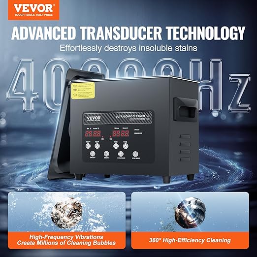 VEVOR 3L Ultra Sonic Cleaner, 120W Digital Ultrasonic Cleaning Machine with Gentle Mode & Upgraded Degassing, 40kHz Ultrasound Cleaner Machine with Heater & Timer for Jewelry, Glasses, Tools Retainer