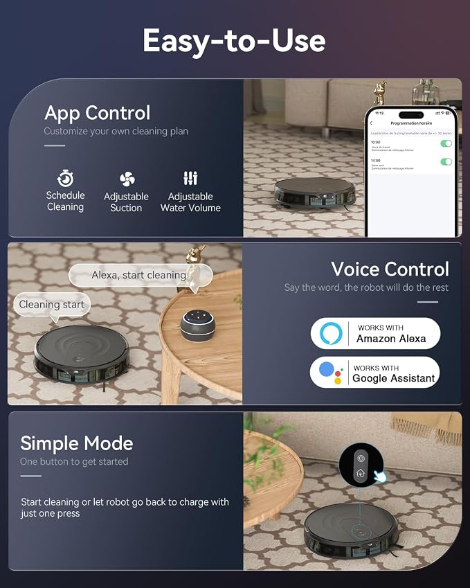 Robot Vacuum and Mop Combo, LiDAR Navigation, 9000Pa Suction Robotic Vacuum Cleaner – Ultra Slim Design, 200 Min Runtime, Auto Recharge, Customizable Cleaning for Pet Hair, Hard Floors