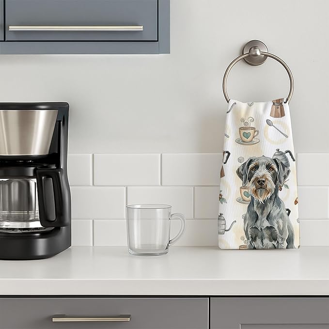 Caroline's Treasures Steel Gray Wirehaired Pointing Griffon Coffee Bar Kitchen Towel Velour Plush Front and Cotton Loop Back Machine Washable