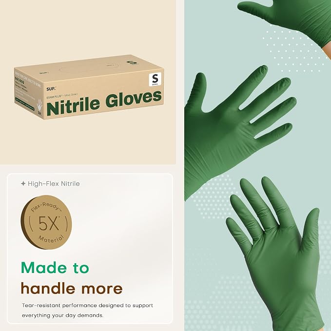 SUP Nitrile Exam Gloves, Powder-Free Latex-Free Food Non-Sterile Safe Cooking Cleaning Disposable Medical Glove, Green 1000Ct