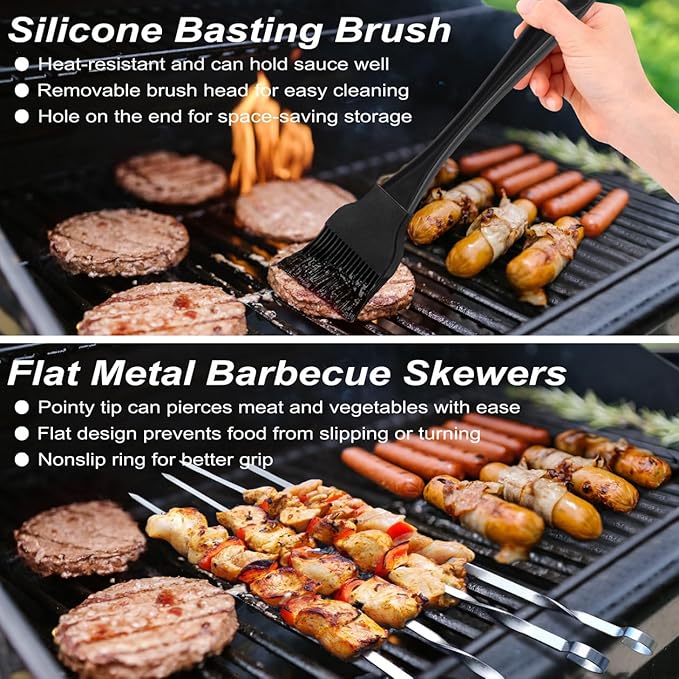 POLIGO 22 PCS BBQ Grill Accessories Set in Aluminum Case Bundle with 2 Different Types Safe Grill Brush and Scraper for All Barbecue Grills - Ideal Birthday Christmas BBQ Set Gifts for Men Dad