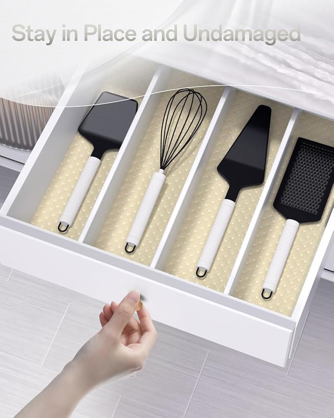 Shelf and Drawer Liner for Kitchen Cabinet, Non-Adhesive 12in x 360in Waterproof Contact Paper Refrigerator Liners Thickened Durable EVA Material Non Slip Mat for Dresser Cupboard Pantry Protector