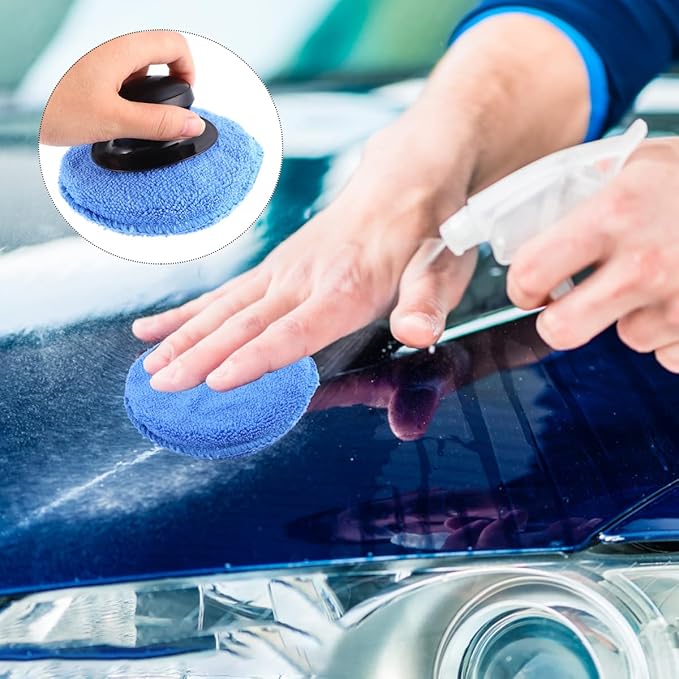 Garneck 7pcs Car Wax Applicator Pads Kit with 1pcs Handle 5'' Microfiber Soft Foam Waxing Pad with Grip Handle for Car Furniture Glass Boat Polishing Sanding Cleaning Blue
