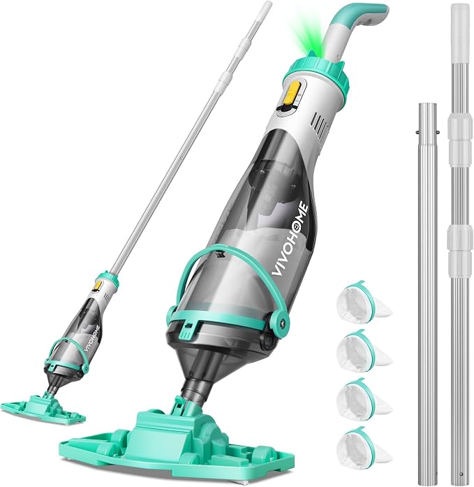 VIVOHOME Cordless Hot Tub Vacuum with Telescopic & Extension Poles 9.12ft, 18.5 GPM Suction, 60-Min Run Time, Handheld Cleaner Rechargeable with Battery Indicator for Pools/Spas- Green
