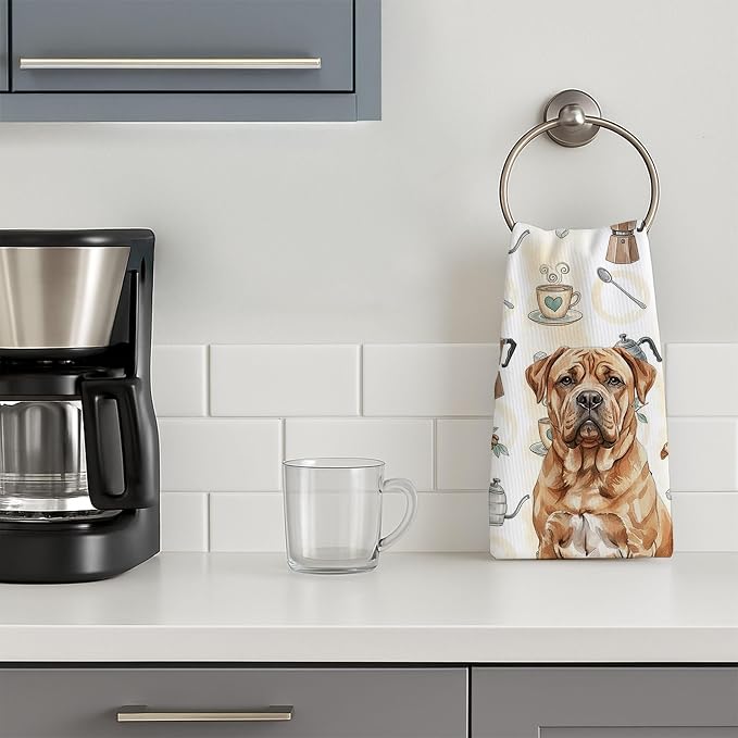 Caroline's Treasures Dogue de Bordeaux Coffee Bar Kitchen Towel Velour Plush Front and Cotton Loop Back Machine Washable