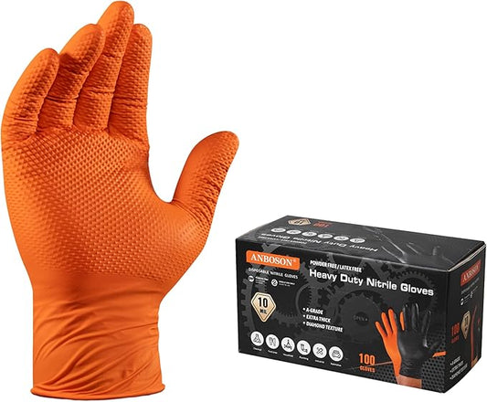 ANBOSON 10 Mil Diamond Textured Nitrile Gloves, Heavy Duty Disposable, Extra Thick, Latex & Powder Free, Chemical and Puncture Resistant, Ideal for Auto Repair, Cleaning, Painting, X-Large