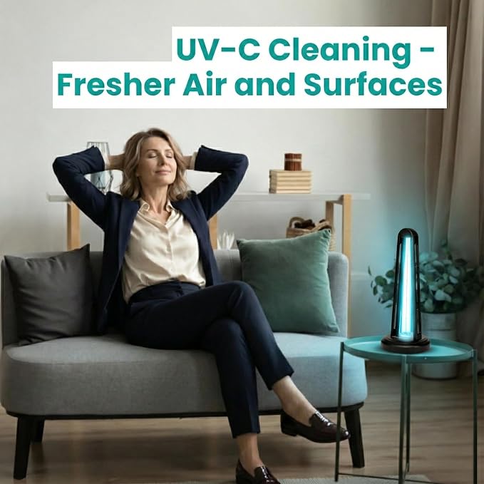 AirShield+ UV Light Sanitizer for Whole Room, UVC Lamp with Remote Control, 3 Timer Settings & Auto Safety Shutoff, Spare Bulb Included, Portable Ultraviolet Light for Home & Office