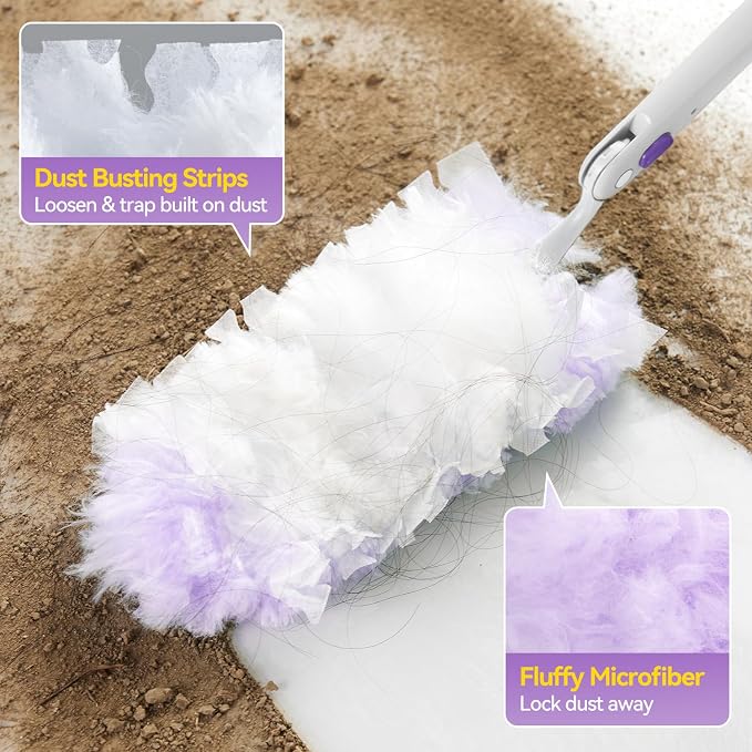 3 ft Extendable Handle with 30 Count Duster Refills, Long Handle Heavy Duty Microfiber Feather Duster, Disposable Multi Surface Duster Kit for Ceiling Fans, Vents and Hard to Reach Places