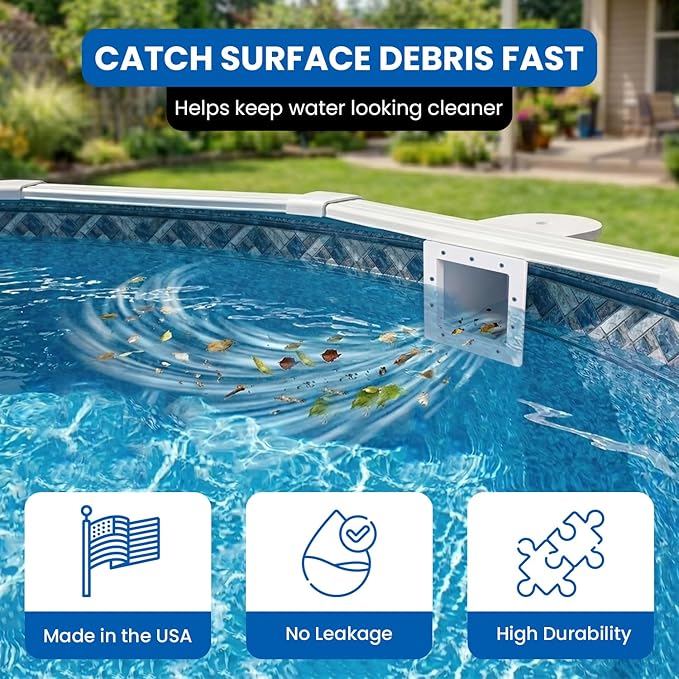 JED Pool Tools 45-400 Square Mouth Thru-The-Wall Skimmer & Accessory Kit for Above Ground Pool and Pool Cleaning Supplies, Made in USA