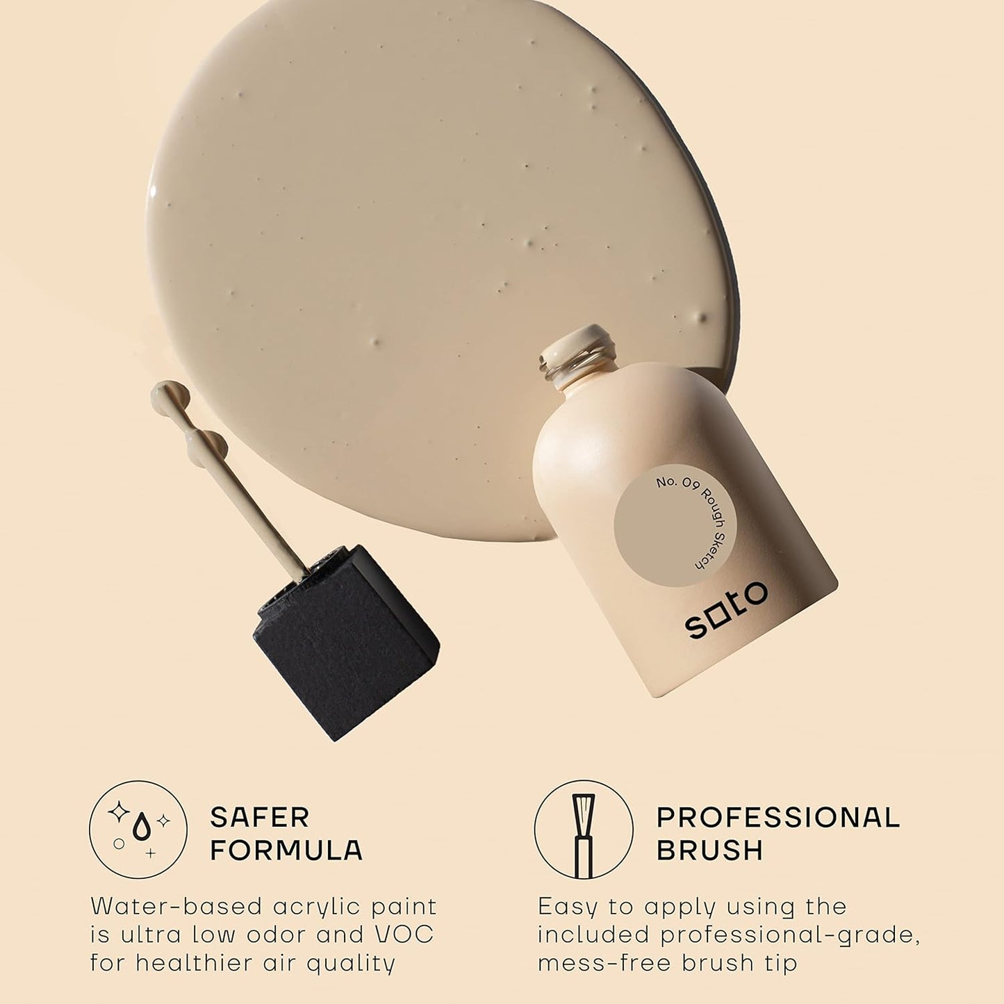 soto Beige Paint Touch Up, Matte Finish w/Brush-in-Bottle (No. 09 Rough Sketch) – Quick drying for Home Repairs, Kitchen Cabinets and more, 1.5 Oz