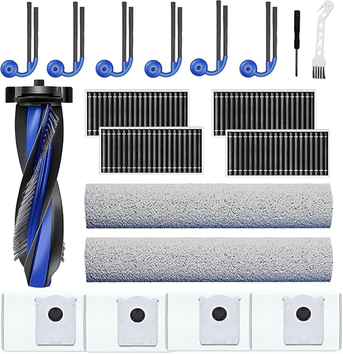 19 Pcs Accessories for ECOVACS DEEBOT T90 Omni / T90 PRO Omni Vacuum Cleaner Replacement Parts, 1 Main Brush, 2 Mop Roller, 4 HEPA Filter, 4 Dust Bag, 6 Side Brush, 1Cleaning Brush, 1 Screwdriver
