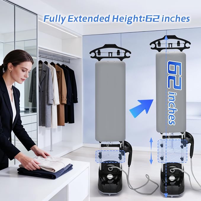 1950W Commercial Standing Garment Steamer for Clothes, 3-in-1 with Dry Ironing Mode, 3 Steam Levels, Rapid Heats in 25s for 80min Steam, 2L Tank, Self-Cleaning & Triple Safety Protection
