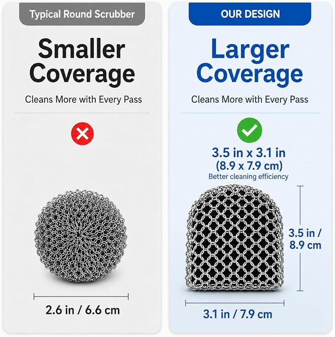 Cast Iron Scrubber and Scraper | 316 Chainmail Scrubber for Cast Iron Pan | Chain Mail Scrubber for Cast Iron Skillet Cleaner | Dishes Pots Wok Griddle Grill | Black + Red 1