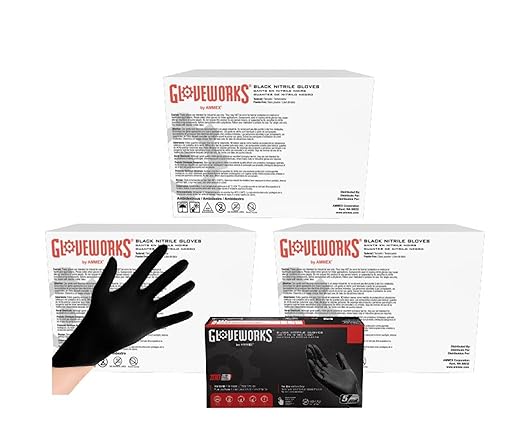 GLOVEWORKS Black Nitrile Gloves for Cooking, Food Prep, Disposable, 5 Mil, For Professional Cleaning, Large, 3 Cases of 1000