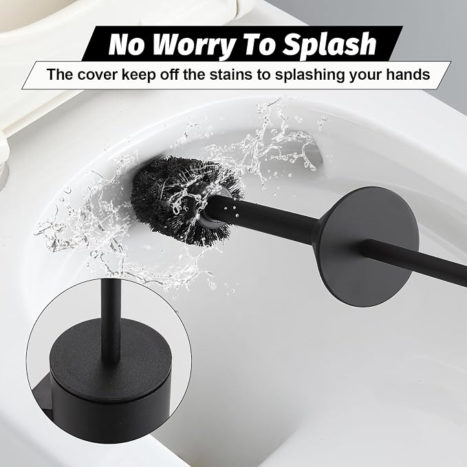 BGL Toilet Brush and Holder Set Matte Black Wall Mounted for Bathroom Round Design