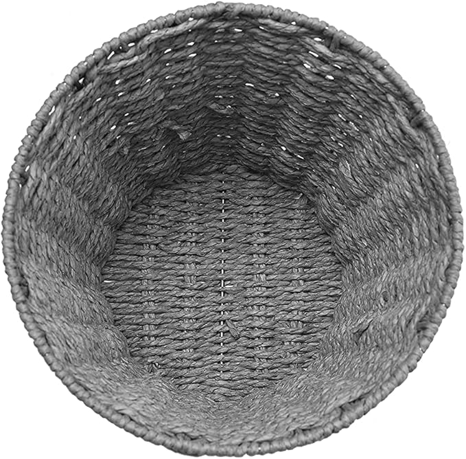Zuvo Round Wicker Waste Basket Paper Bin - Wicker Trash Basket - Woven Trash Can Rubbish Basket for Bedroom, Bathroom, Offices or Home (Grey)