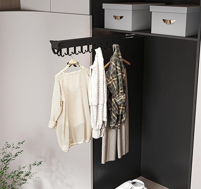 Pull-out Mop and Broom Holder with 20 Sliding Hooks, Slide Broom Closet Organizer Sliding Garage Storage Rack for Home Kitchen Wardrobe Closet Laundry Cupboard