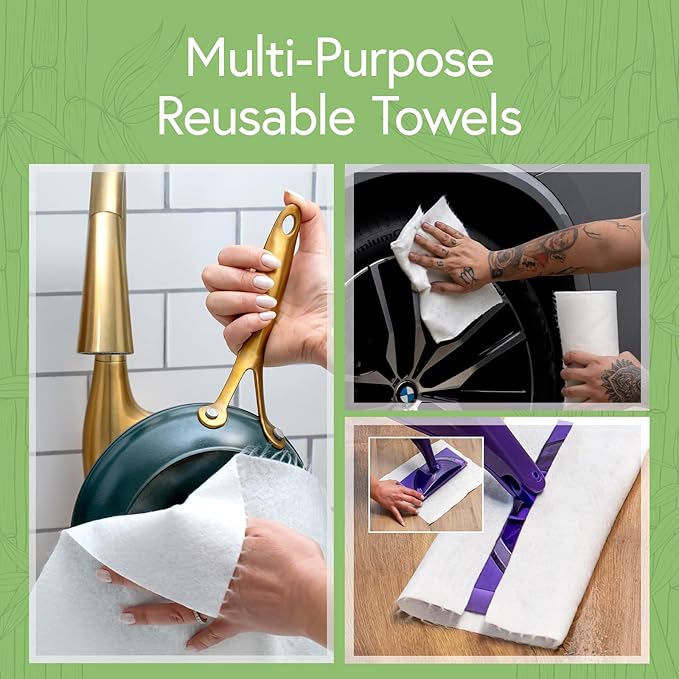Reusable Bamboo Paper Towels |Heavy Duty, Absorbent & Durable | Reusable Washable Paper Towels | FSC Certified | 100% Rayon Derived From Bamboo | Kitchen Towels | 20 Sheets, 12"x11" | 2 Rolls