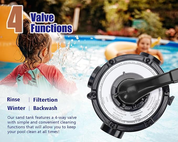 CIPU 12-inch Sand Filter Pump System Handy 4-Way Valve for Above Ground Swimming Pools with Prefilter Pool Pump 115V 6-Foot Cord to Easy Installation SFPS12501