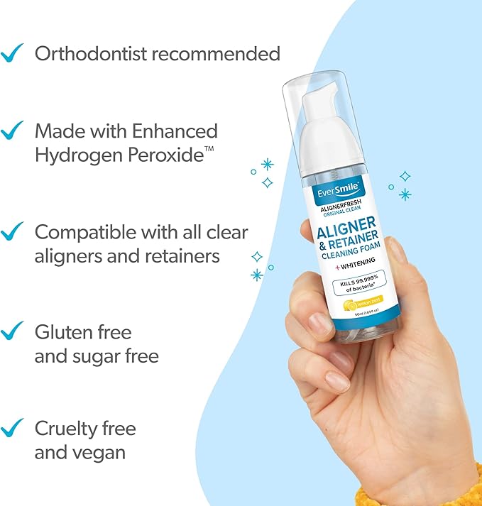 EverSmile AlignerFresh Original Clean Foam – Cleaner for All Clear Aligners & Retainers – Whitens Teeth, Fights Bad Breath – Lemon Zest, 50ml (1 Pack)