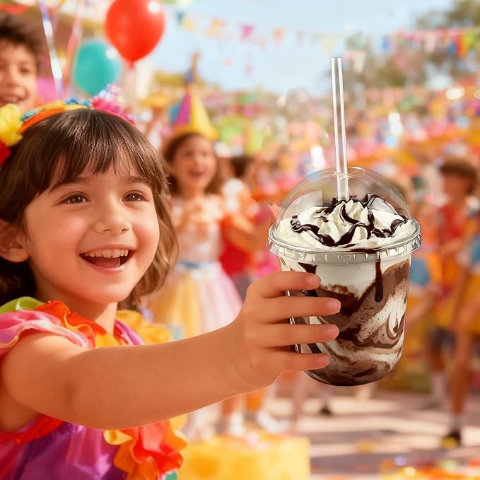 Qsqwsuye 50 Set 12 oz Disposable Clear Plastic Cups with Dome Lids and Straws, Durable Plastic Party Cups for Iced Coffee, Milk Tea, Assorted Beverages, Perfect for Parties, Wedding, Festival Events