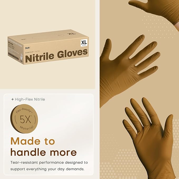 SUP Nitrile Exam Gloves, Powder-Free Latex-Free Food Safe Food Prep BBQ Cooking Cleaning Medical Disposable Glove, Tan 1000Ct