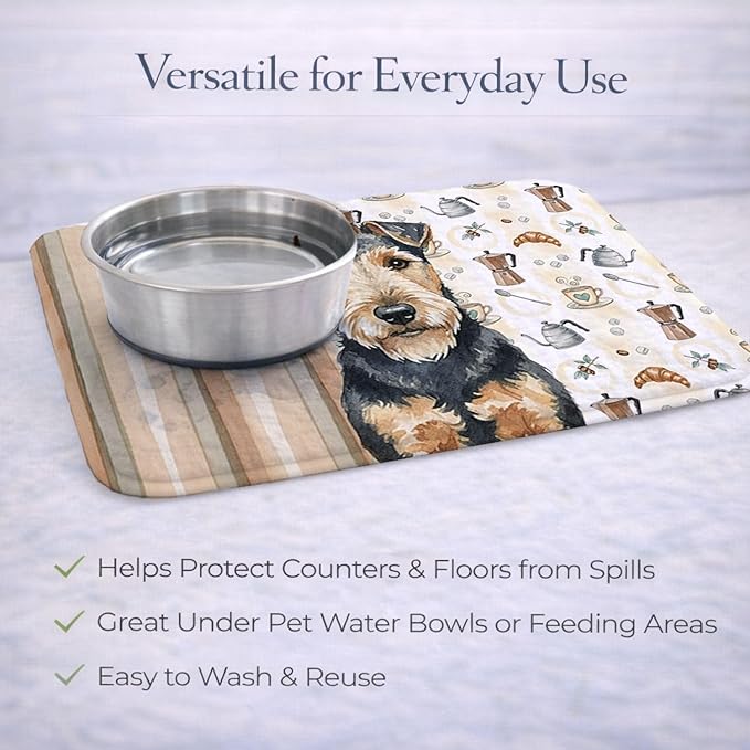 Caroline's Treasures Welsh Terrier Coffee Bar Dish Drying Mat Absorbent Dish Drying Mat Pad for Kitchen Counter Dish Drainer Mat for Countertop, 14 x 21", Multicolor