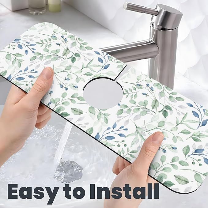 3Pcs Watercolor Floral and Leaves Dish Drying Mat & Kitchen Sink Splash Guard Faucet Mat For Kitchen Counter Absorbent Microfiber Dishes Pad Dish Drainer Rack Mats Fast Dry Kitchen Accessories