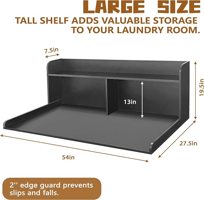 Royxen Washer Dryer Countertop with Extra Tall Shelf, 19" Height Washer and Dryer Topper, Laundry Countertop with Non-Slip Pads, Universal Fit for Laundry Room Organization, Black