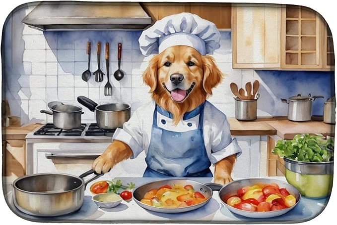 Caroline's Treasures DAC6257DDM Golden Retriever The Chef Dish Drying Mat Absorbent Dish Drying Mat Pad for Kitchen Counter Dish Drainer Mat for Countertop, 14 x 21", Multicolor