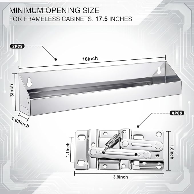2 Set 16 Inch Metal Sink Drawer Tip Out Tray Kit Include Tip-Out Sink Trays and Hinges Large Pull Out Storage Organizer for Kitchen Bathroom Base Cabinets(Silver)