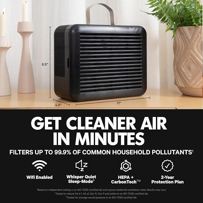PuroAir Air Purifier 100i Smart HEPA Air Purifiers for Home Pets - Portable Small Air Purifier Filters up to 550 Ft² of Pollutants, Smoke, Pollen, Dust - Room Air Purifiers for Bedroom, Baby, Office