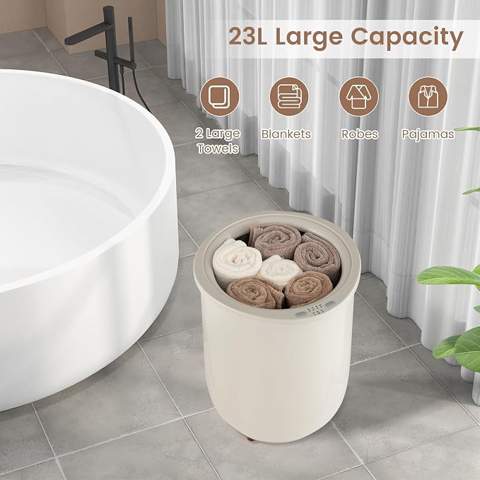 Giantex Towel Warmer Bucket, 23L Large Hot Towel Bucket for Bathroom Spa, Wood Handle, 3 Heating Modes, Adjustable Timer & Auto Shut Off, Fits Up to Two 40" x 70" Oversized Towels, Blankets, Gray