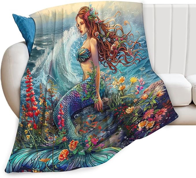 Tijuboni Mermaid Throw Blanket Mermaid Gifts for Girls Women Boys Men Kids Adults Soft Flannel Fleece Blanket for Couch Sofa Bed Home Decor 50"x60"