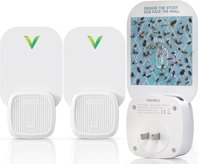VEYOFLY (Starter Kit) Fly Catcher Indoor, Fly Trap, (2 Device + 2 Refills) Fruit Fly Traps for Indoors, Gnat Traps for House Indoor, Bug Killer, Fly Trap, Plug in Light Flying Insect Trap