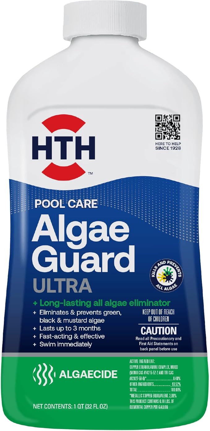 HTH 67089 Swimming Pool Care Algae Guard Ultra, Swimming Pool Chemical, Long Lasting Formula, 32 fl oz