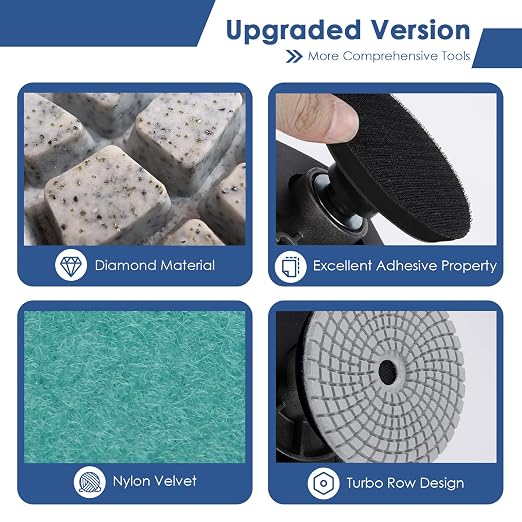Diamond Polishing/Sanding Pads Wet/Dry 50-10000 Grit for Marble, Countertop, Quartz, Tile, Granite, Concrete, Stone - for Drill Grinder Polishers (5 INCH)