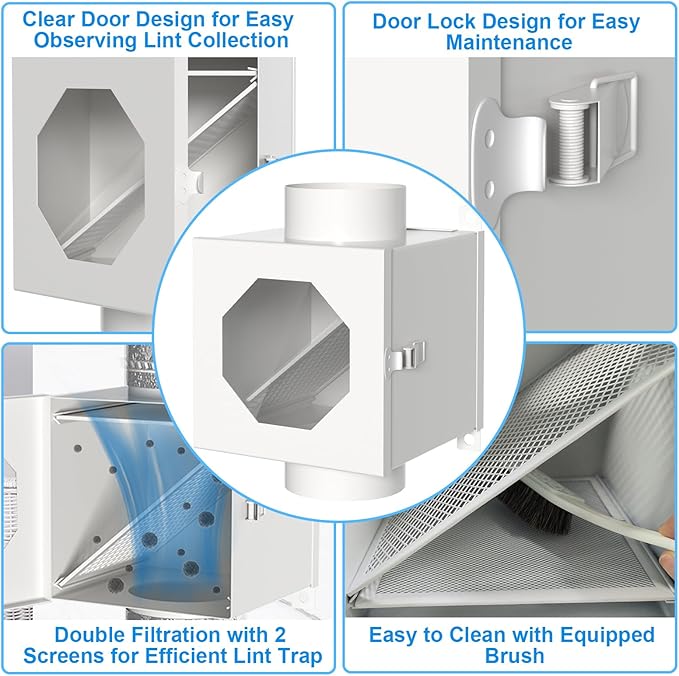 Upgraded Metal Dryer Duct Lint Trap Indoor Dryer Vent Kit - 4 Inch Dryer Vent Hose With 2 Hose Clamps 2 Stainless Steel Mesh Aluminum Foil Tape Cleaning Brush For Electric Dryers