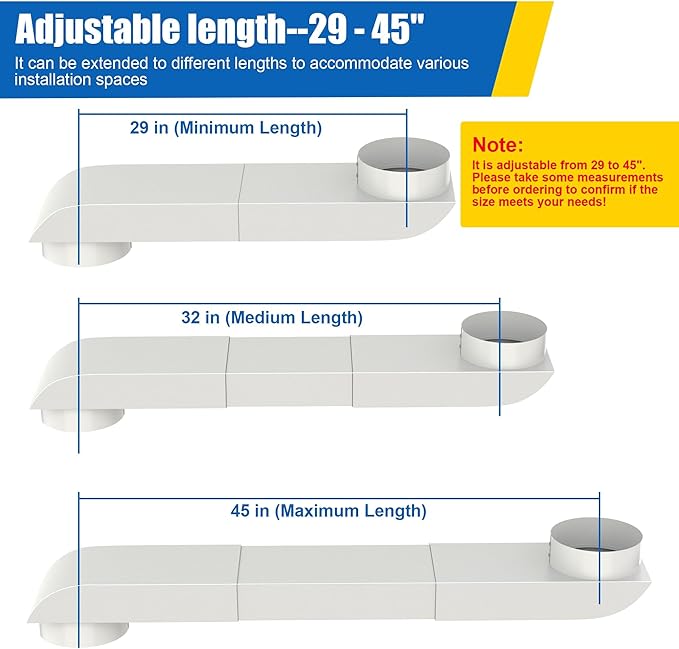 Adjustable Periscope Dryer Vent, 29-45" Telescoping Stainless Steel Dryer Vent Connector Kit for Tight Spaces, Flat Slim Universal Duct Dryer Vent Pipe Hose 4 Inch Dryer Exhaust Vent (White)