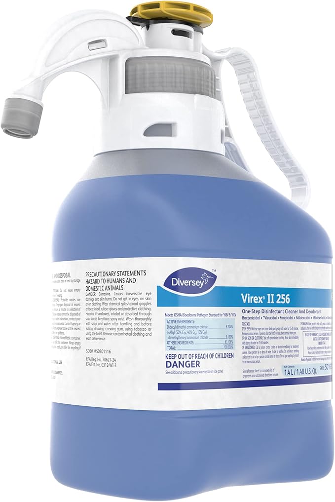 VIREX Diversey II 256 Disinfectant Cleaner SmartDose Conc, 1.4 L | One Step Cleaning, Fast Contact Time, Controls Odors, Cost Efficient 1:256 Dilution, Multi Surface Use