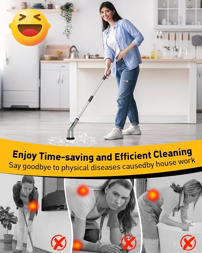 Electric Spin Scrubber, Shower Scrubber Cordless Scrub Brush, Grey