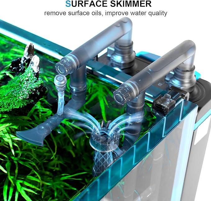 FZONE HOB Aquarium Filter for Small Fish Tanks, 4-Stage Hang on Back Canister Filter, 198 GPH Adjustable Flow, Rainfall, Duckbill & Direct Flow Outlets (L)
