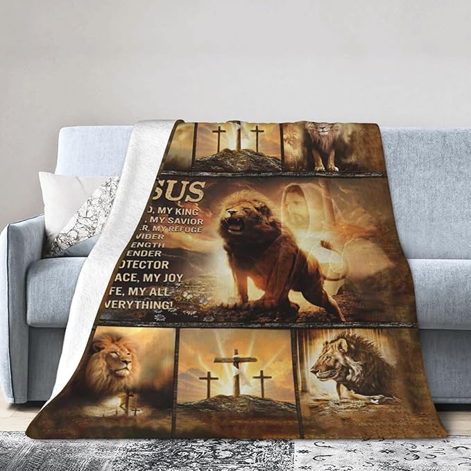Christian Blanket for Men Christ Lion Jesus Religious Faith Throw Blanket Soft Cozy Warm Fuzzy Fleece Christian Bedroom Decor Blanket Gifts for Men Women Couch Sofa Bed 80"X60"