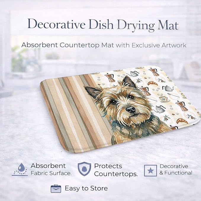 Caroline's Treasures Cairn Terrier Coffee Bar Dish Drying Mat Absorbent Dish Drying Mat Pad for Kitchen Counter Dish Drainer Mat for Countertop, 14 x 21", Multicolor